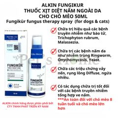 [CHÍNH HÃNG] Chai xịt Alkin Fungikur ngăn ngừa và giảm thiểu nấm, ghẻ, viêm da cho chó mèo 50ml