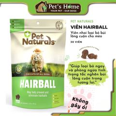 Viên nhai Pet Naturals Hairball giảm, ngăn ngừa búi lông, hỗ trợ đẹp da lông cho mèo túi 30 viên