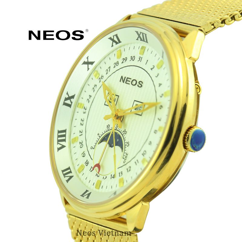 Đồng Hồ Neos N-40668M Sapphire Dây Lưới Thép Vàng