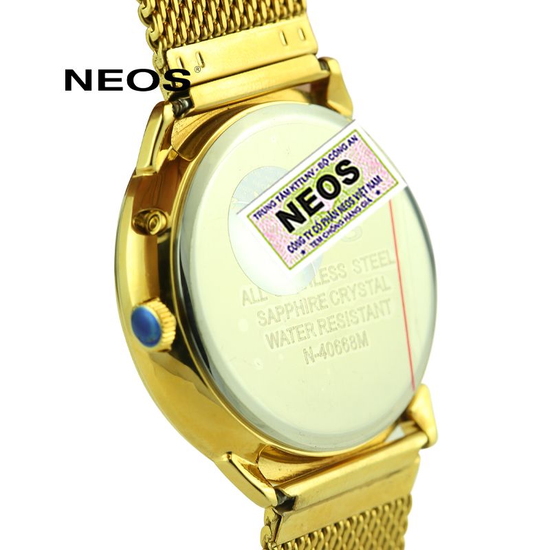 Đồng Hồ Neos N-40668M Sapphire Dây Lưới Thép Vàng