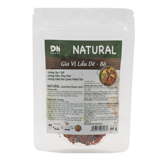 Natural gia vị lẩu dê/bò 64g/gói