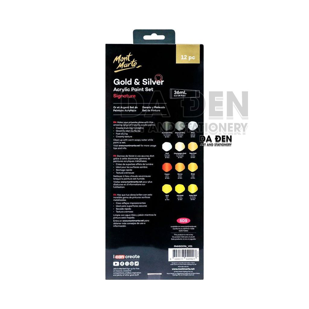 Màu Acrylic 12 Màu Gold and Silver Mont Marte 36ml