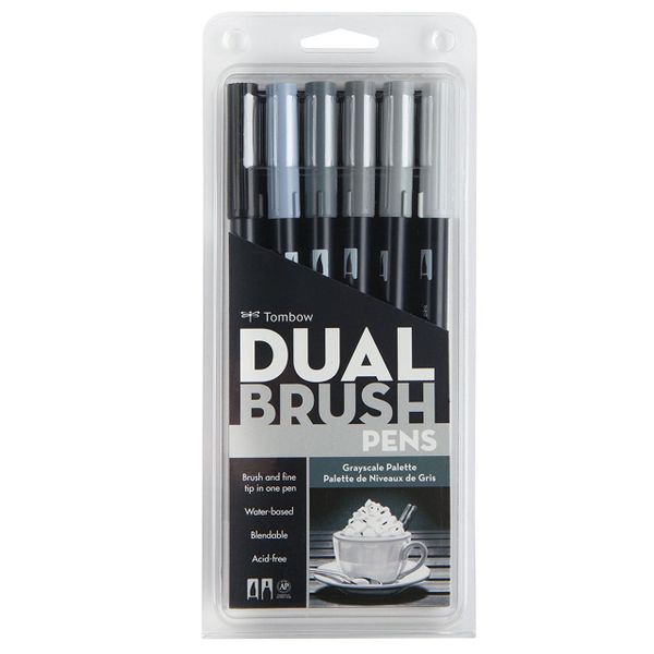 ABT Dual Brush Pen Set 6 Grayscale