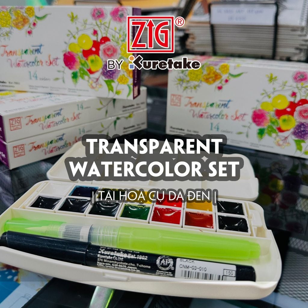[DA ĐEN] Set 14 Màu Nước Transparent | Zig Kuretake