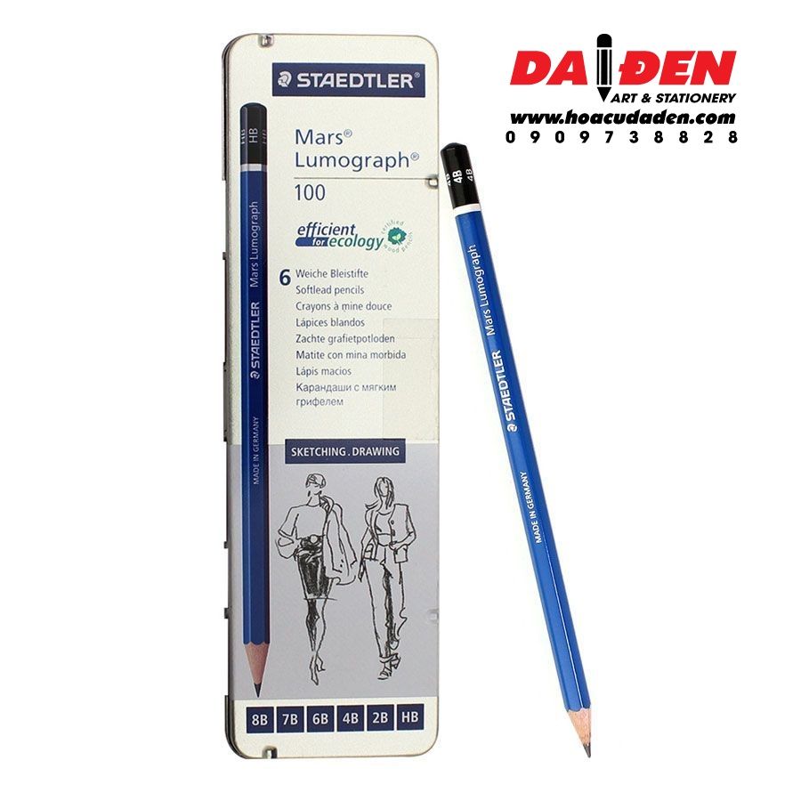 Bộ 6 Chì Phác Thảo Staedtler Thân Xanh (100 G6) Hộp Thiếc
