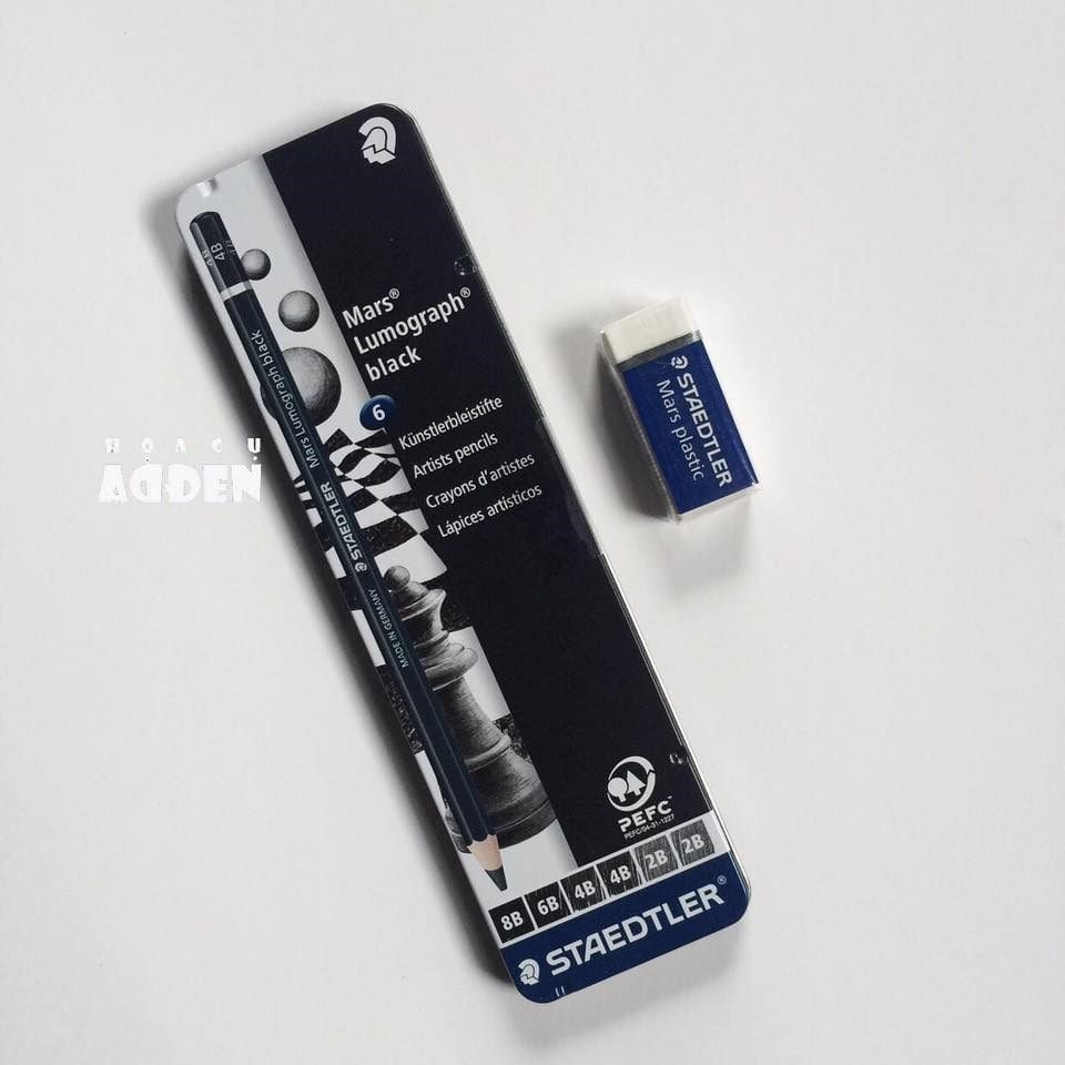 Bộ 6 Chì Phác Thảo Staedtler Thân Đen (100B G6) Hộp Thiếc