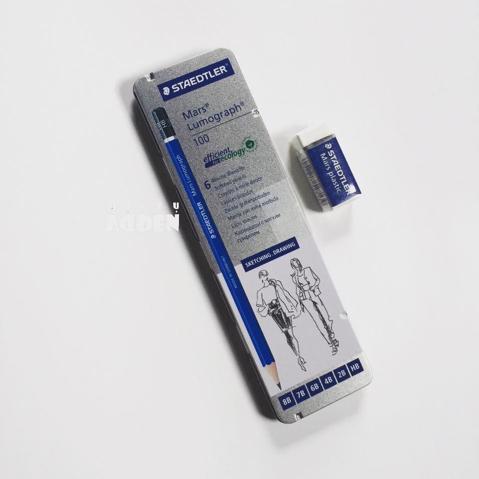 Bộ 6 Chì Phác Thảo Staedtler Thân Xanh (100 G6) Hộp Thiếc