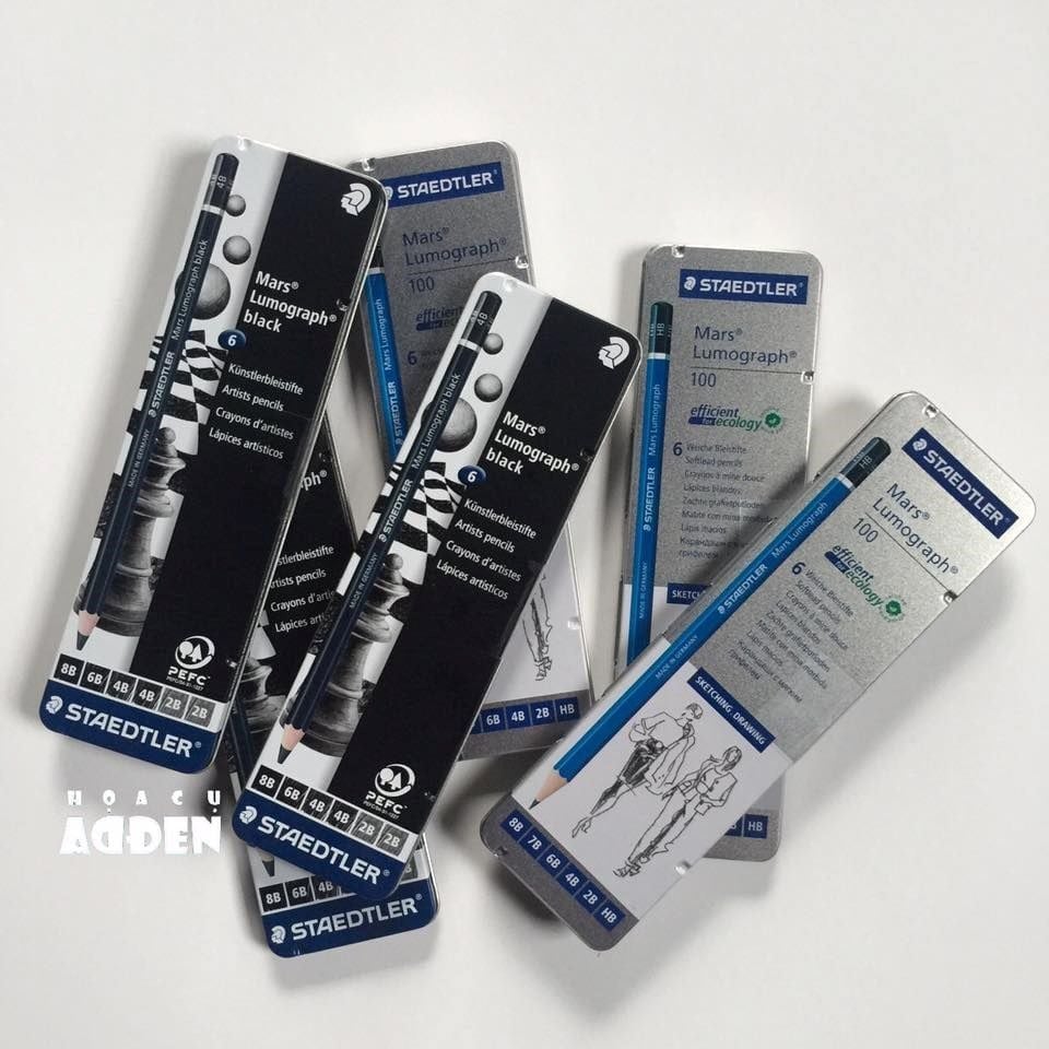 Bộ 6 Chì Phác Thảo Staedtler Thân Đen (100B G6) Hộp Thiếc