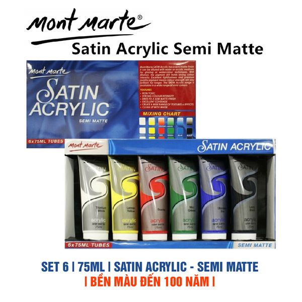 [DA ĐEN] Bộ 6 Màu Acrylic Mont Marte Satin 75ml