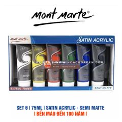 [DA ĐEN] Bộ 6 Màu Acrylic Mont Marte Satin 75ml