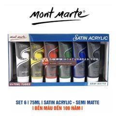 [DA ĐEN] Bộ 6 Màu Acrylic Mont Marte Satin 75ml