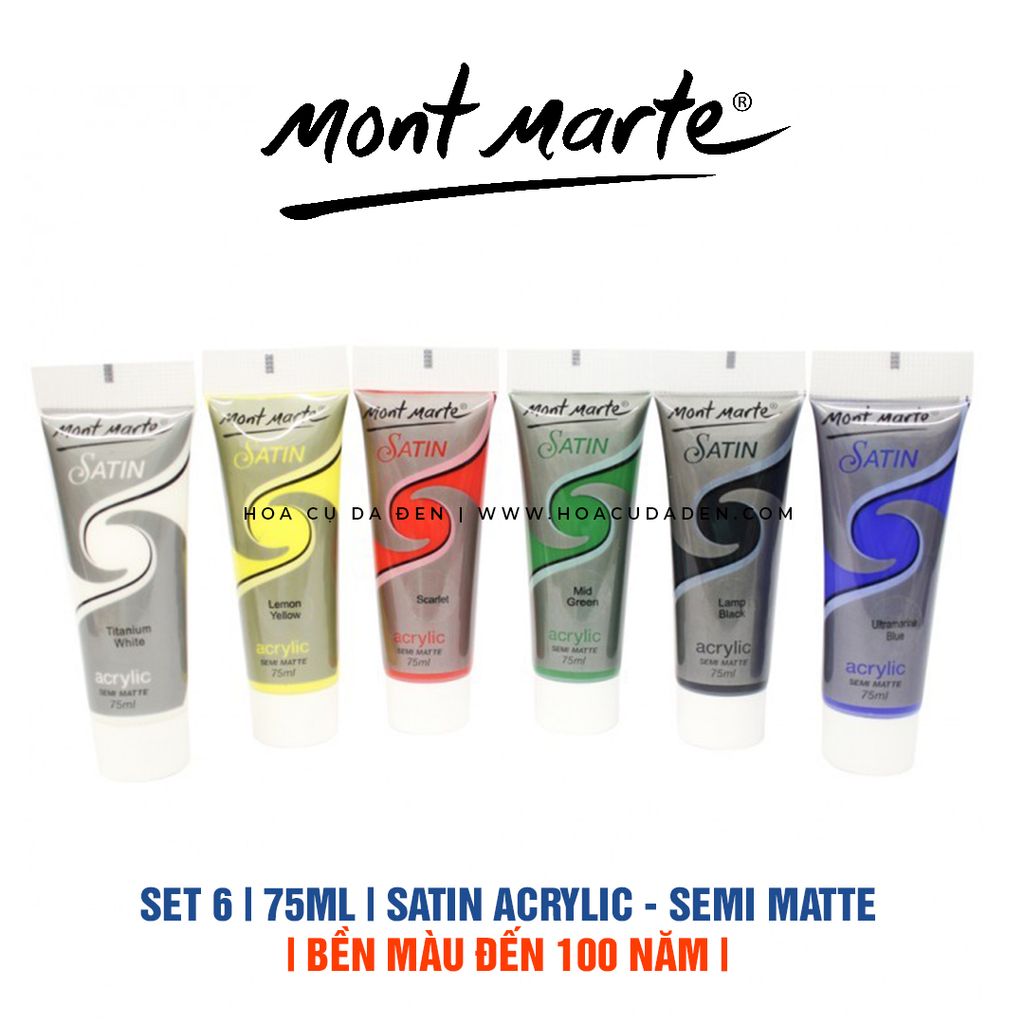 [DA ĐEN] Bộ 6 Màu Acrylic Mont Marte Satin 75ml