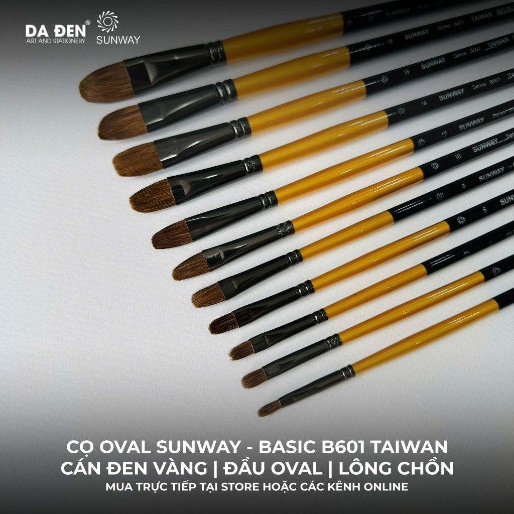 [DA ĐEN] Cọ Oval Sunway Basic B601 Taiwan Lông Chồn