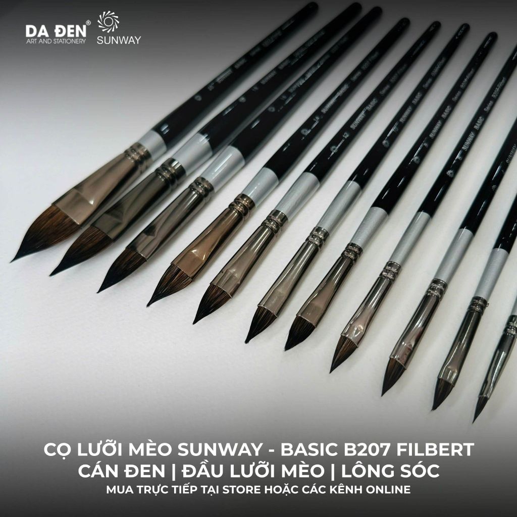 [DA ĐEN] Cọ Lưỡi Mèo Sunway - Basic B207 Filbert Lông Sóc