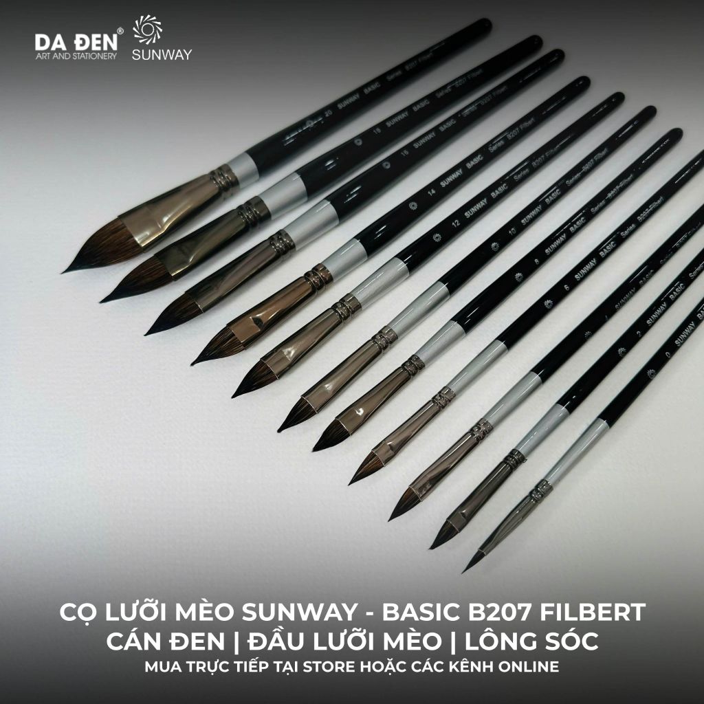 [DA ĐEN] Cọ Lưỡi Mèo Sunway - Basic B207 Filbert Lông Sóc