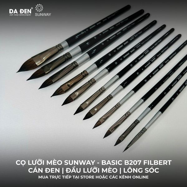 [DA ĐEN] Cọ Lưỡi Mèo Sunway - Basic B207 Filbert Lông Sóc