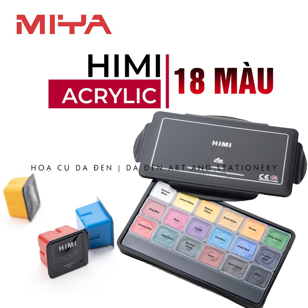 [DA ĐEN] Set 18 màu Acrylic Himi Miya 30ml Hộp Nhựa