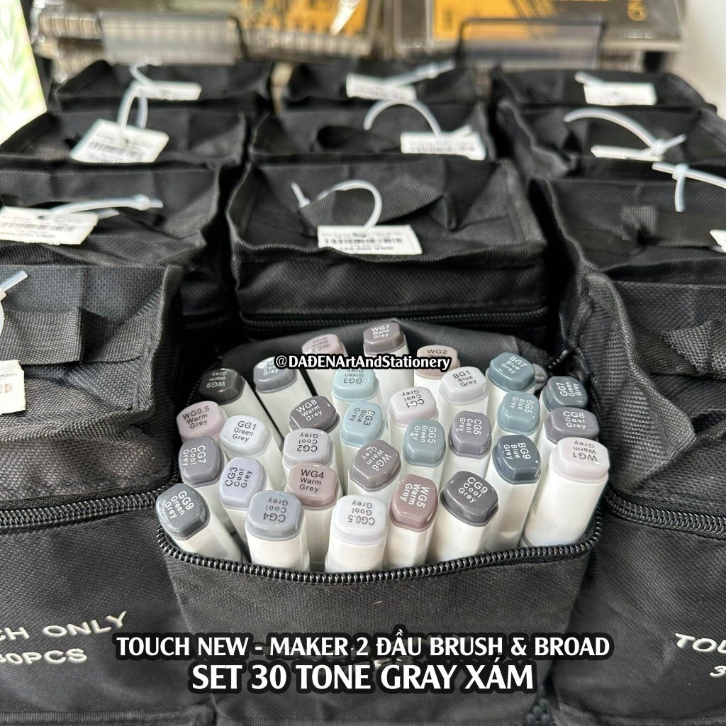 [DA ĐEN] Set 30 Màu Tone Xám - Bút Marker Touch New Đầu Brush Cọ