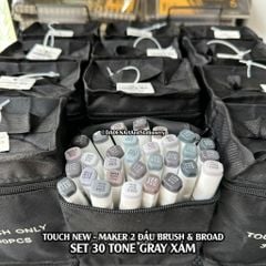 [DA ĐEN] Set 30 Màu Tone Xám - Bút Marker Touch New Đầu Brush Cọ