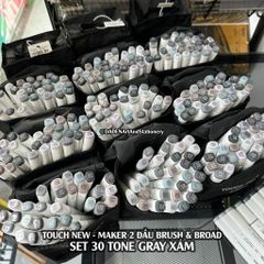 [DA ĐEN] Set 30 Màu Tone Xám - Bút Marker Touch New Đầu Brush Cọ