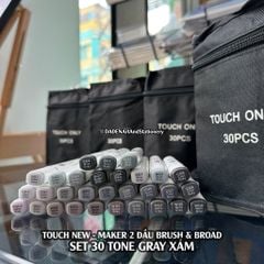 [DA ĐEN] Set 30 Màu Tone Xám - Bút Marker Touch New Đầu Brush Cọ