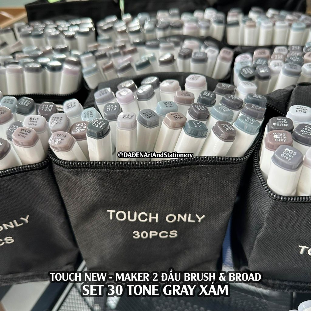 [DA ĐEN] Set 30 Màu Tone Xám - Bút Marker Touch New Đầu Brush Cọ