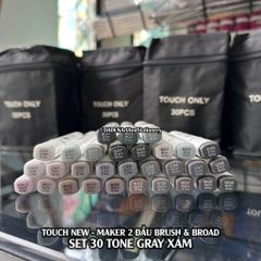 [DA ĐEN] Set 30 Màu Tone Xám - Bút Marker Touch New Đầu Brush Cọ
