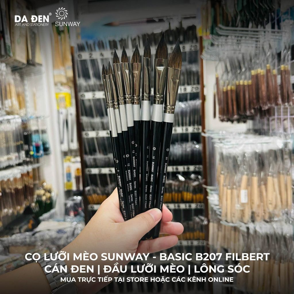 [DA ĐEN] Cọ Lưỡi Mèo Sunway - Basic B207 Filbert Lông Sóc
