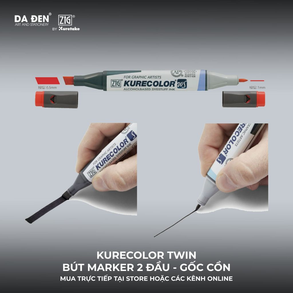 [DA ĐEN] Set 12 Bút Marker 2 Đầu ZIG Kurecolor KC3000