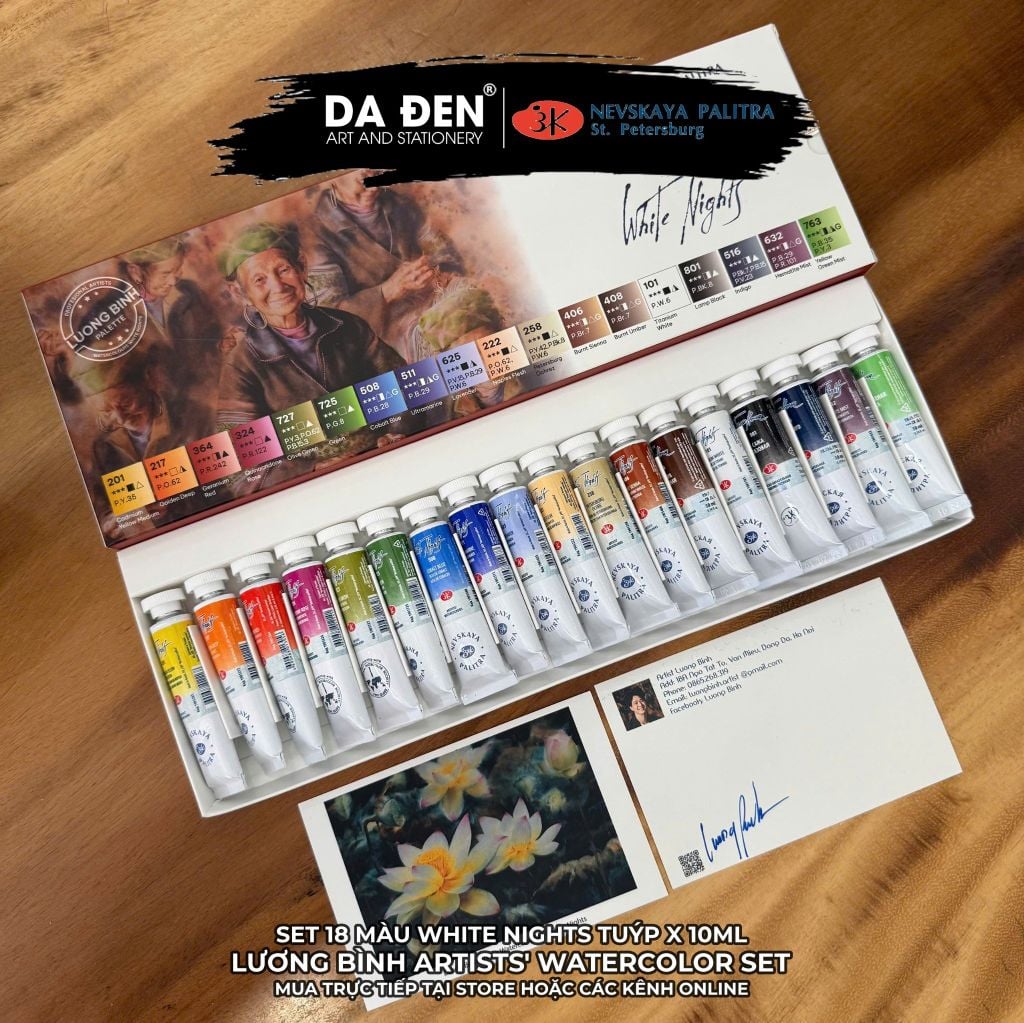 Bộ 18 Màu Nước Tuýp x 10ml hãng White Nights - Phiên Bản Họa Sĩ Lương Bình Sellection