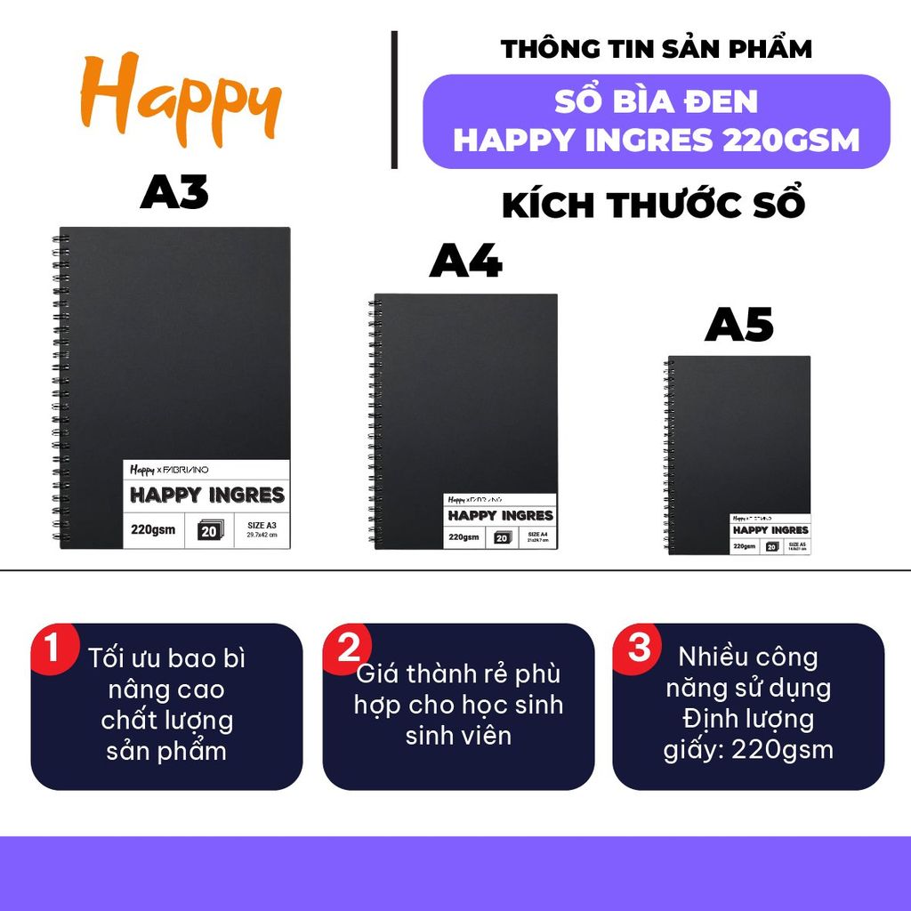 Sổ Sketchbook Màu Nước 220gsm Bìa Đen