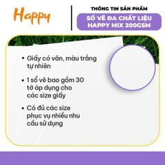 Sổ Vẽ Đa Chất Liệu Happy Multi Purpose 200gsm 30 Tờ