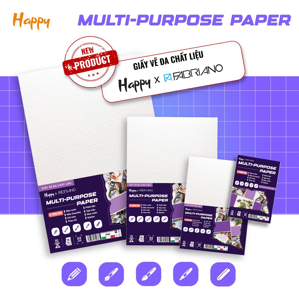 Giấy Vẽ Happy Multi Purpose Paper 200gsm (Mới)