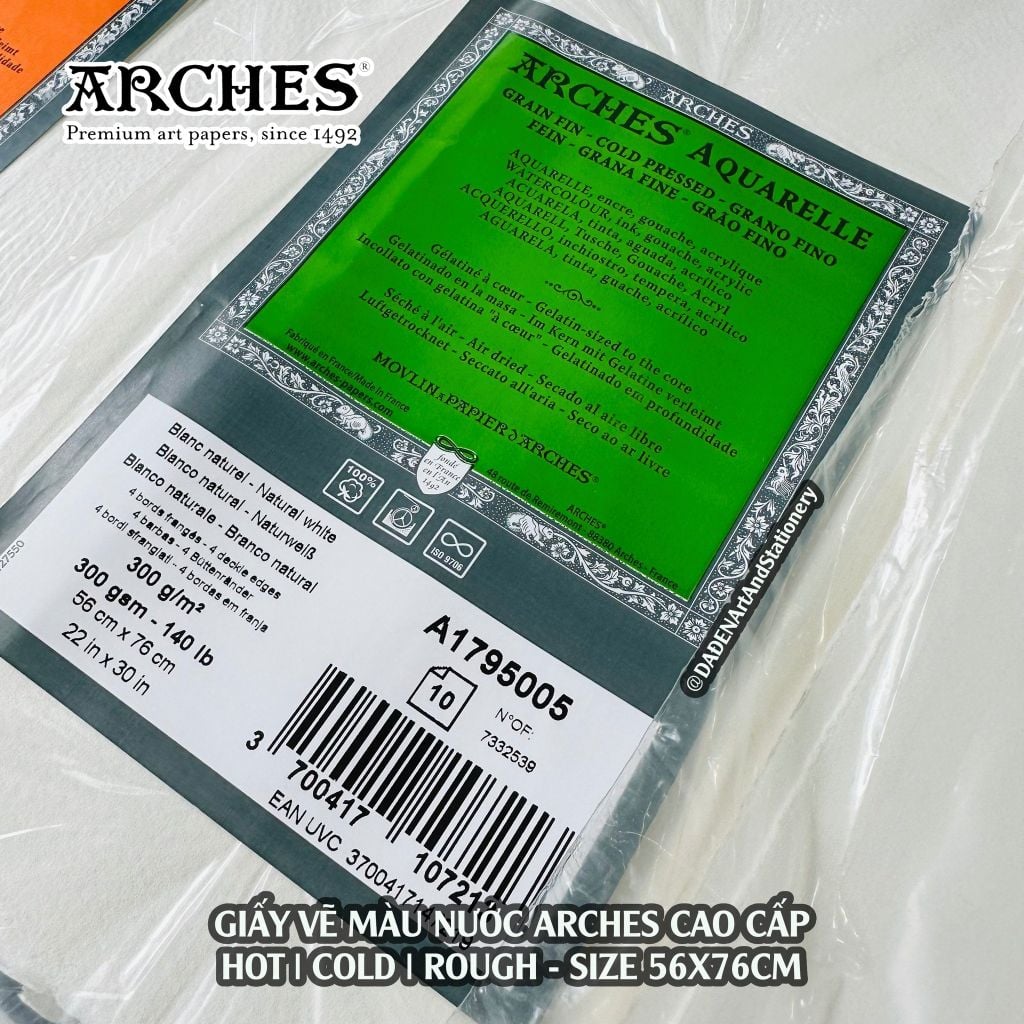 [DA ĐEN] Giấy Vẽ Arches Artist 300gsm (1 Tờ) 56x76cm