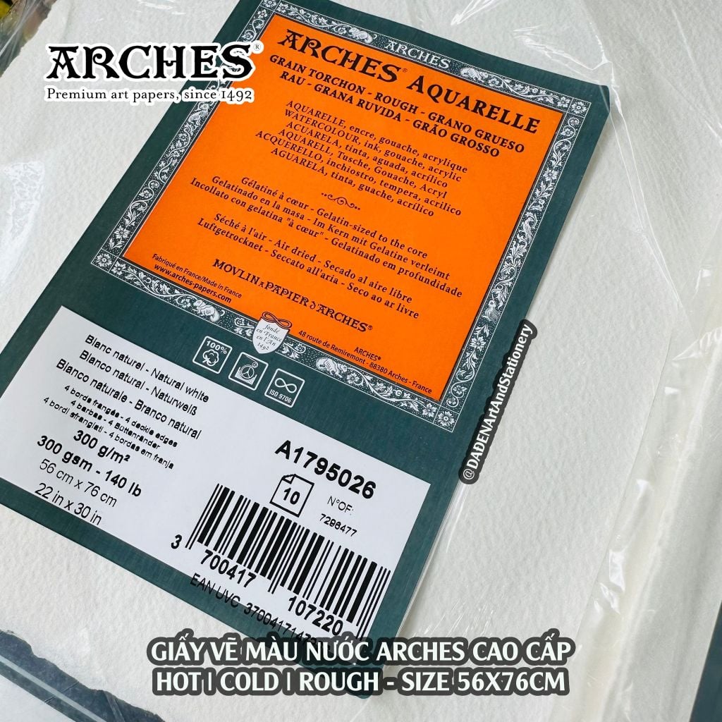 [DA ĐEN] Giấy Vẽ Arches Artist 300gsm (1 Tờ) 56x76cm