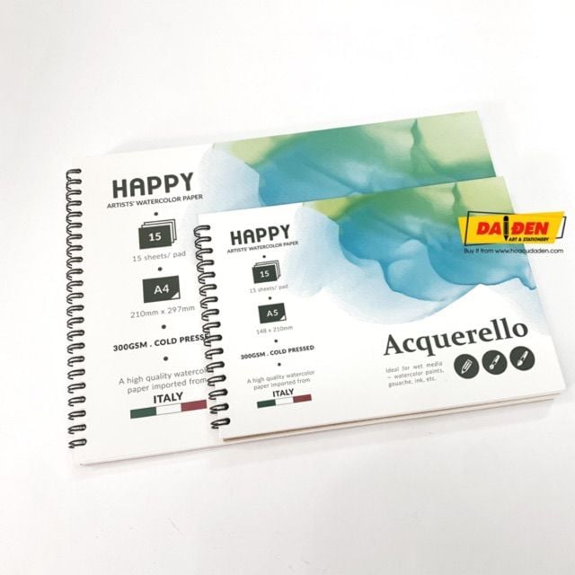 Sổ Vẽ Màu Nước Happy 300gsm - 15 Tờ