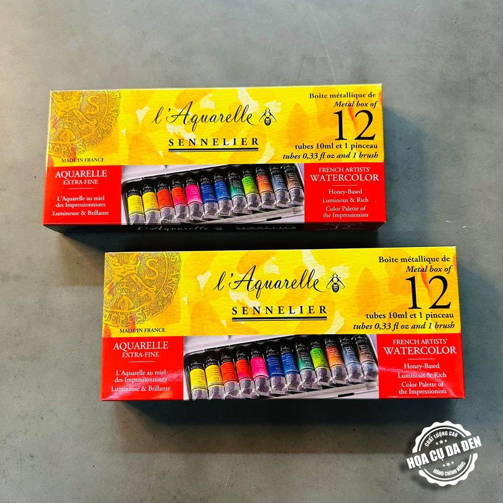 [DA ĐEN] Set 12 Màu Nước Tuýp Hộp Thiết L'Aquarelle Sennelier Cao Cấp