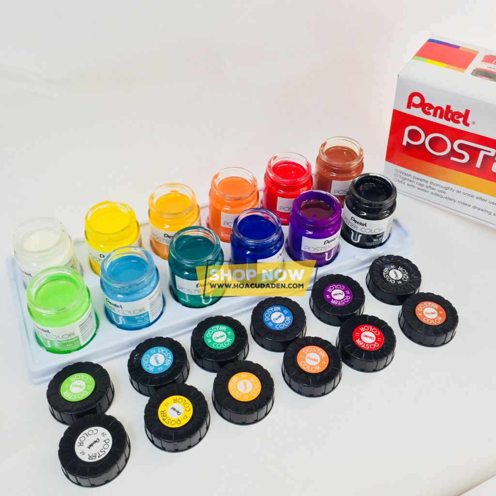 Màu Bột Poster Pentel 12 Màu 30ml Chính Hãng