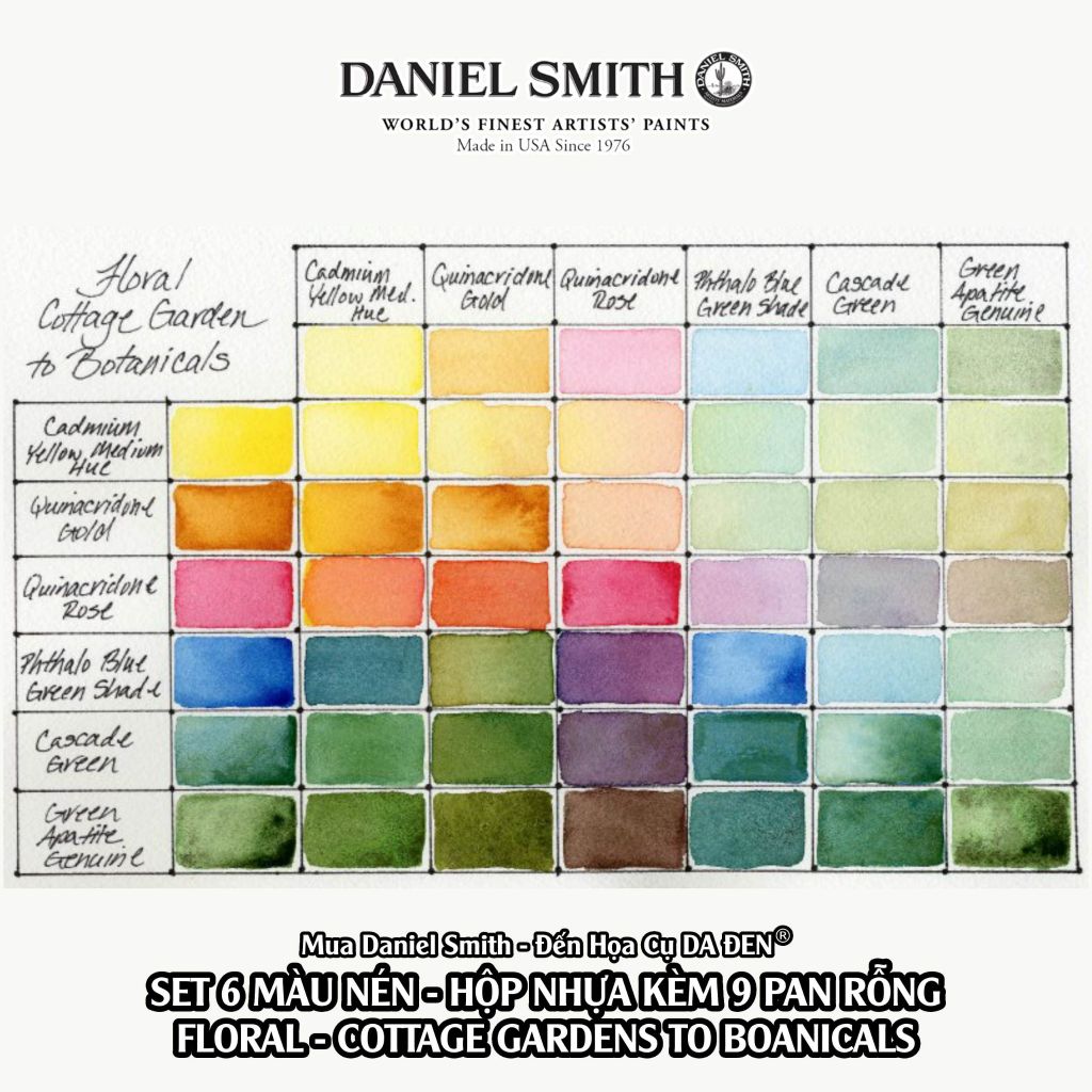 [DA ĐEN] Daniel Smith - Set 6 Màu Nước Nén Floral Half Pan