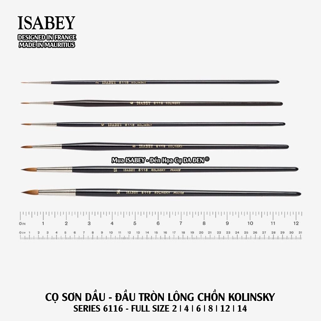 [DA ĐEN] Cọ Sơn Dầu Cao Cấp Lông Chồn Kolinsky Đầu Tròn Series 6116 của Isabey