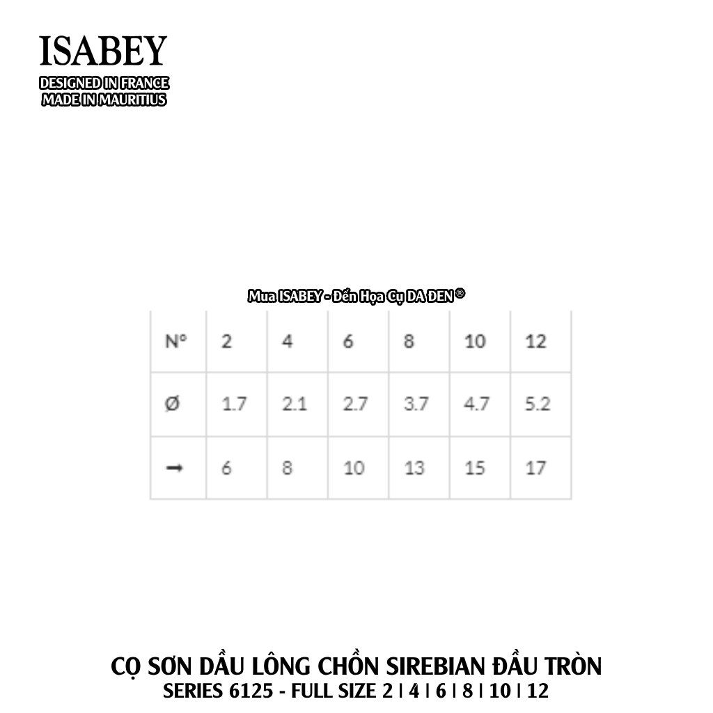 [DA ĐEN] Cọ Isabey Sơn Dầu Đầu Tròn Cao Cấp Lông Chồn Siberian - Series 6125