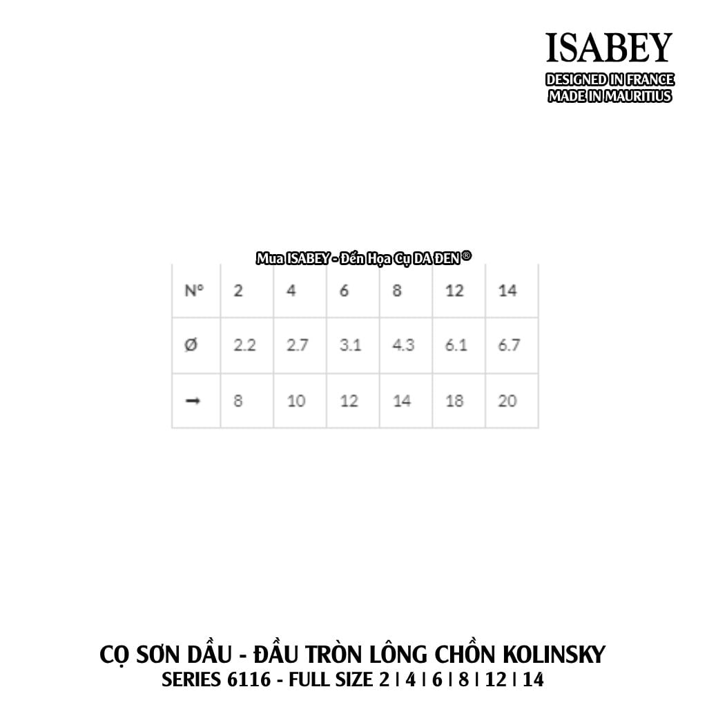 [DA ĐEN] Cọ Sơn Dầu Cao Cấp Lông Chồn Kolinsky Đầu Tròn Series 6116 của Isabey