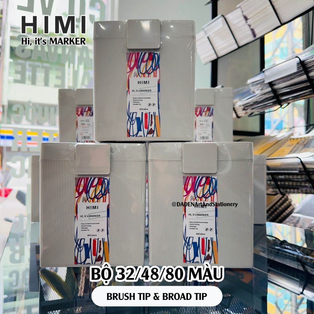 Bộ Bút Marker 2 Đầu Himi CC Cao Cấp 32|48|80 Màu