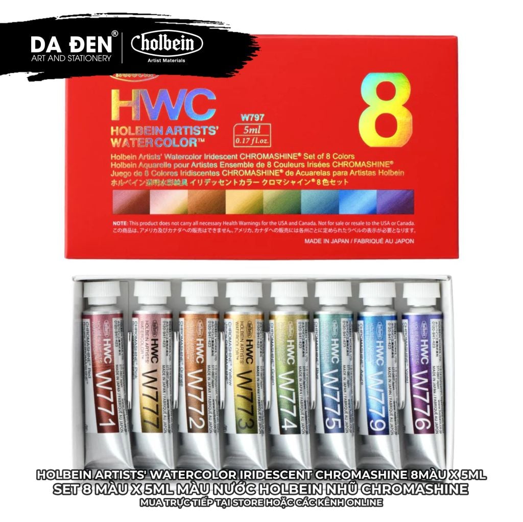 Bộ 8 Màu Nước Holbein Nhũ Iridescent Chroma Pearl và CHROMASHINE 5ml