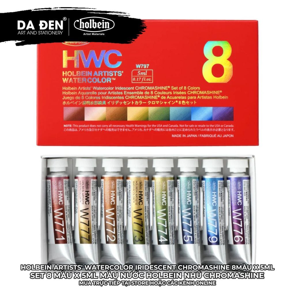 Bộ 8 Màu Nước Holbein Nhũ Iridescent Chroma Pearl và CHROMASHINE 5ml