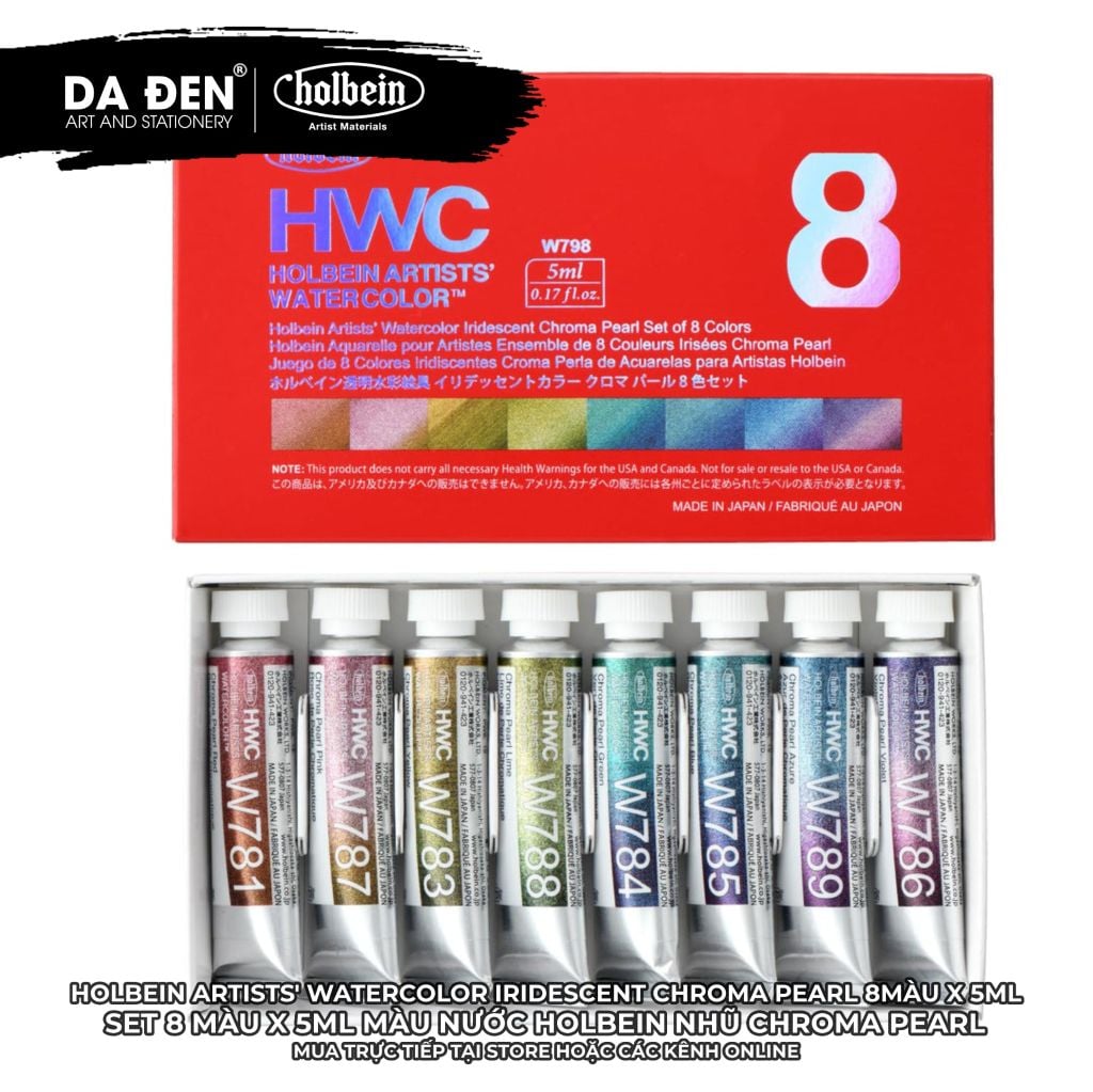 Bộ 8 Màu Nước Holbein Nhũ Iridescent Chroma Pearl và CHROMASHINE 5ml
