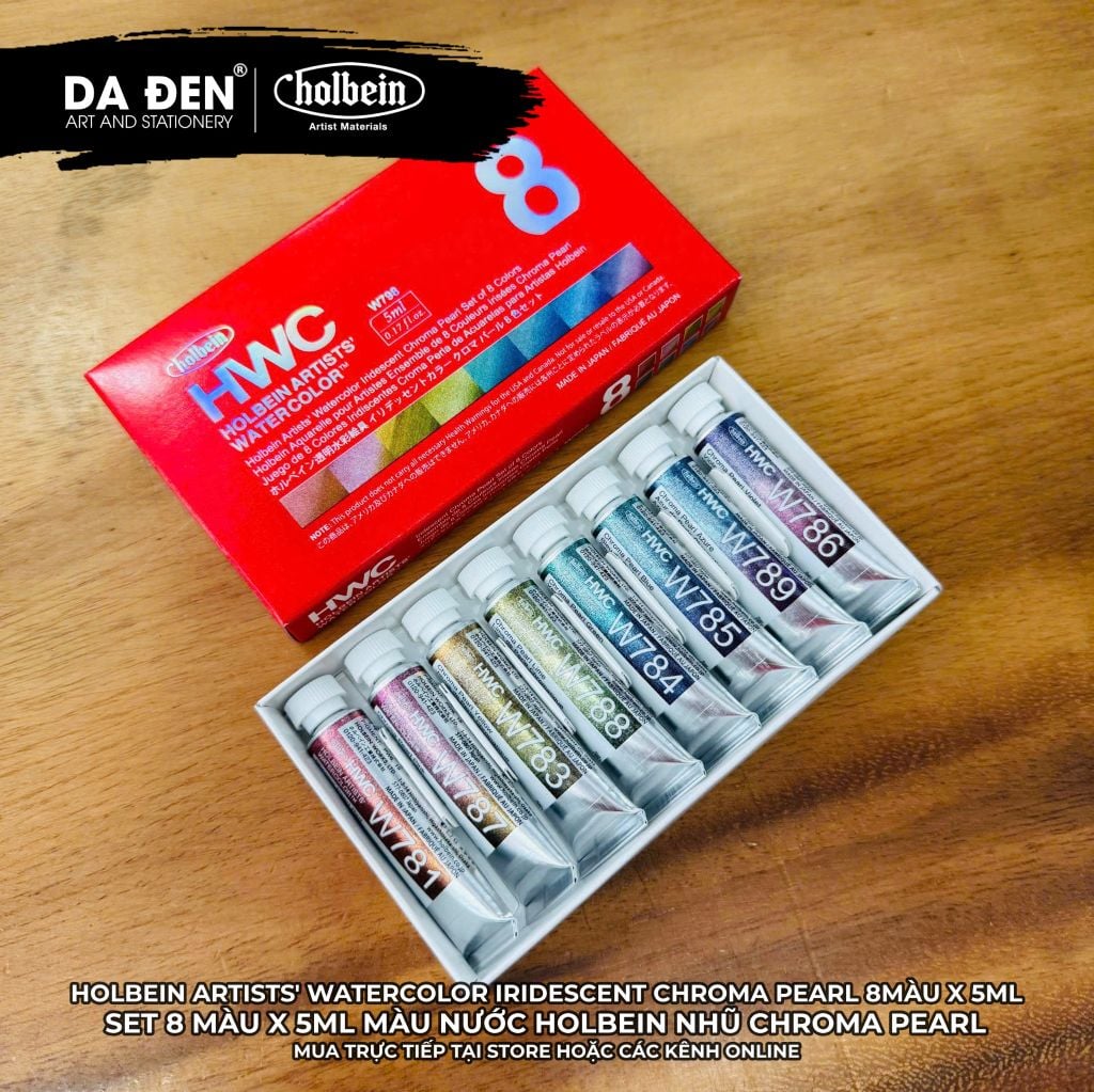 Bộ 8 Màu Nước Holbein Nhũ Iridescent Chroma Pearl và CHROMASHINE 5ml