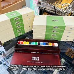 [DA ĐEN] Màu thủy mặc Shin Gansai Holbein Hộp Gỗ - Cake Color for Sumi Painting
