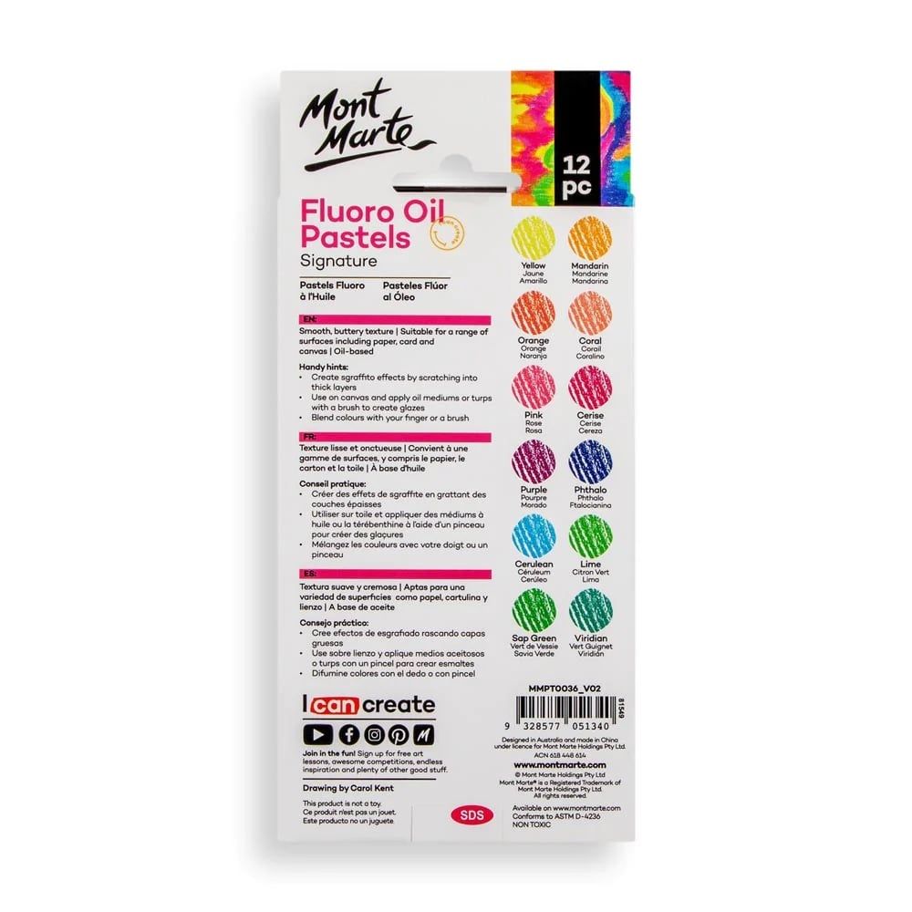 Sáp Dầu Mềm Mont Marte Fluoro Oil Pastels Signature 12 Màu (MMPT0036)