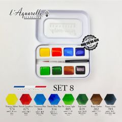 [DA ĐEN] Set 8 Màu Nước Travel Aqua Mini l'Aquarelle Sennelier